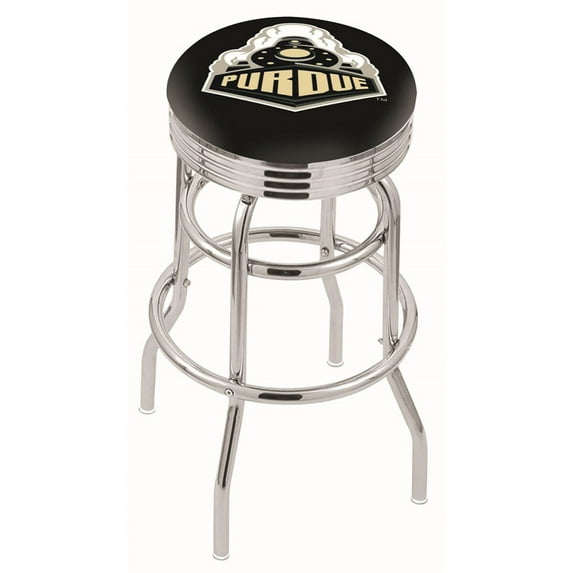 Purdue Boilermakers 30" Chrome Double Ring Swivel Bar Stool with 2.5" Ribbed Ring