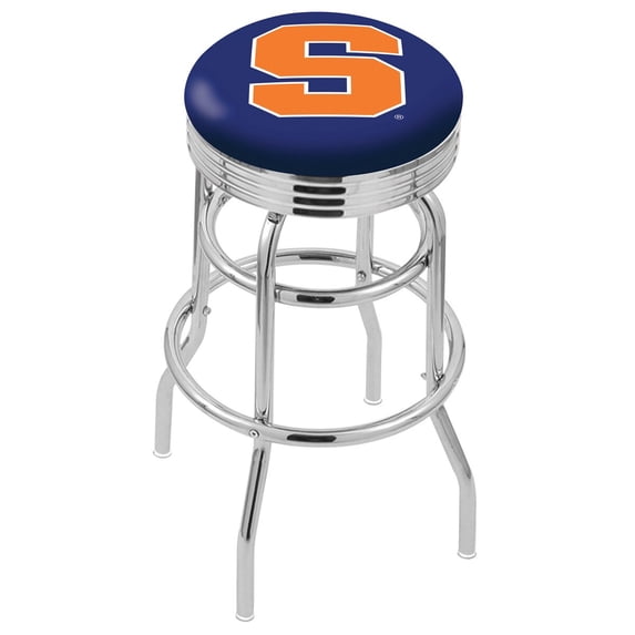 Syracuse Orange 30" Chrome Double Ring Swivel Bar Stool with 2.5" Ribbed Ring