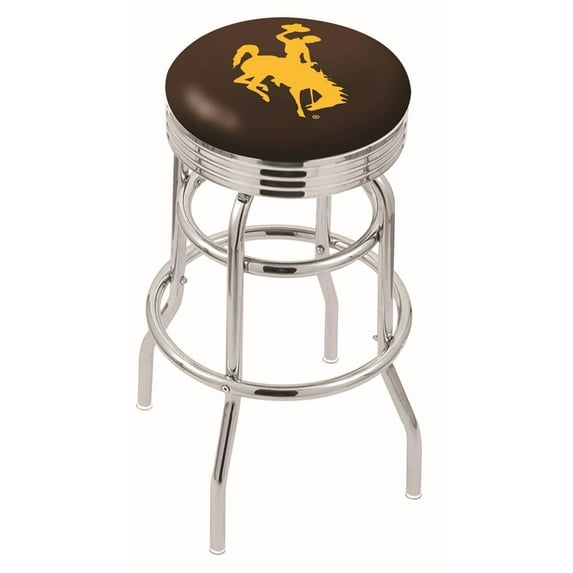 30" L7C3C - Chrome Double Ring Wyoming Swivel Bar Stool with 2.5" Ribbed Accent Ring by Holland Bar Stool Company