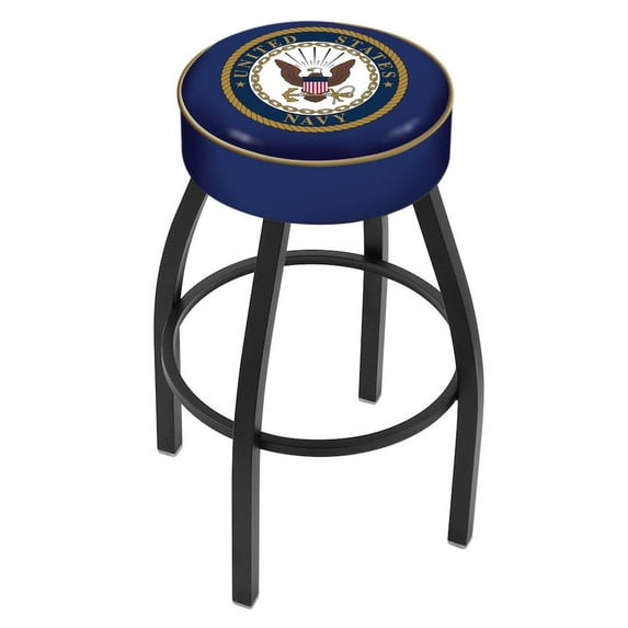 30" L8B1 - 4" U.S. Navy Cushion Seat with Black Wrinkle Base Swivel Bar Stool by Holland Bar Stool Company