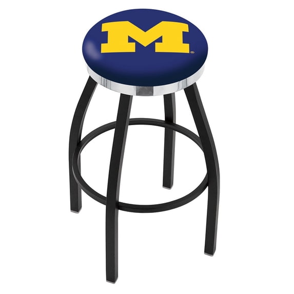 Michigan Wolverines 30" Black Wrinkle Swivel Bar Stool with Chrome Accent Ring