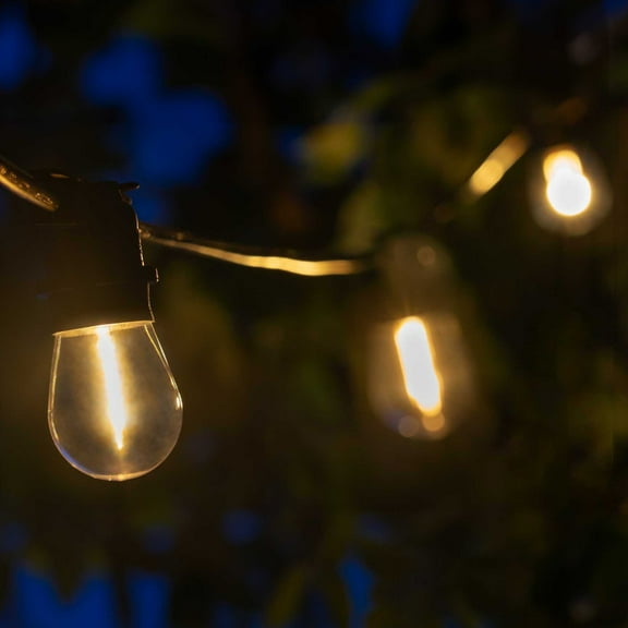 30’ LED Patio Lights, Black E26 SJTW Commercial Watertight Patio Stringer, with 15 Warm White S14 Vintage Edison Filament Bulbs, 24” Spacing