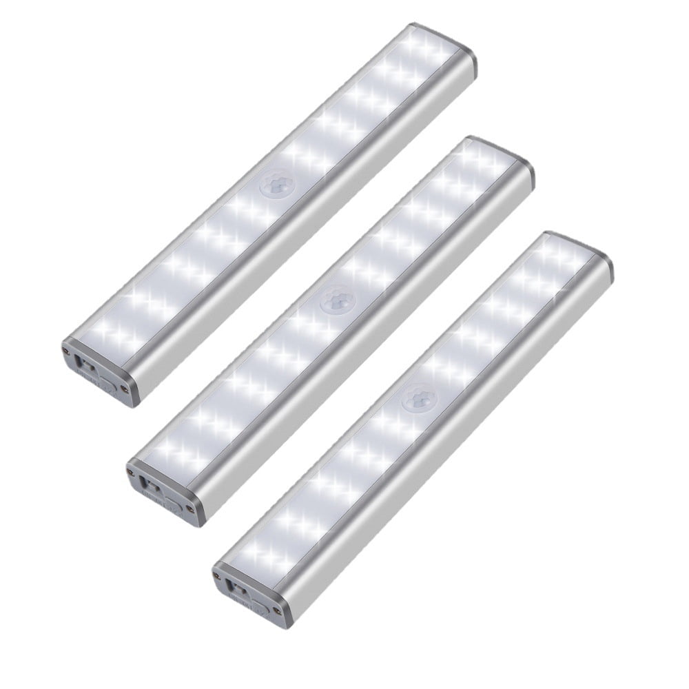 30 LED Under Cabinet Lights, USB Rechargeable Closet Lighting kit with Motion Sensor and Magnetic Strip for Wardrobe, Kitchen Wireless Lighting, 3 Pack