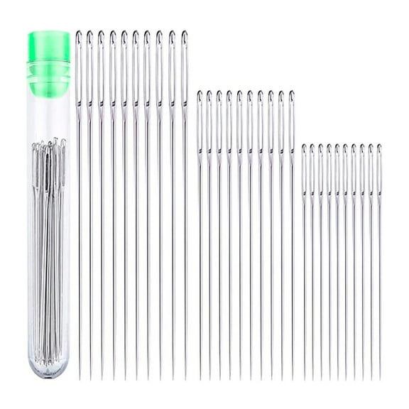 30 Large Eye Stitching Needles - 3 Sizes Big Eye Hand Sewing Needles In Clear Storage Tube for Stitching, Sewing And Crafting