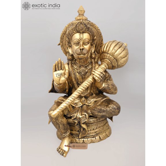 30" Large Sitting Lord Hanuman in Blessing Gesture | Brass Statue