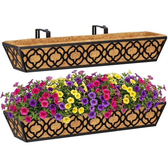 30'' Large Window Box Railing Planter with Coco Liner, Outdoor Window Flower Boxes Over The Railing Planter Boxes Deck Fence Porch Patio Planter-2 Pack