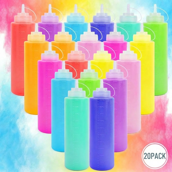 30 Lb Color Run Powder Kit, 20 Reusable Squeeze Bottles, 24 Oz per Bottle, Festival Color War Party Favors Supplies