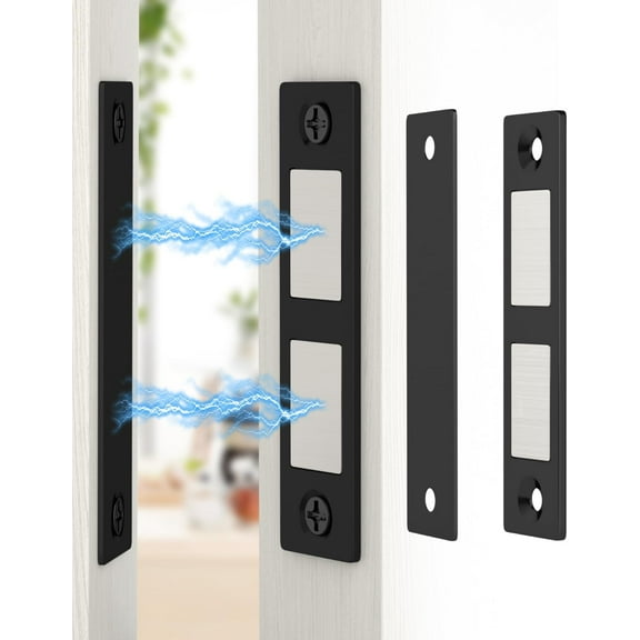 30 Lb Magnetic Door Catch Screw in Black, Heavy Duty Cabinet Latch, Cabinet Drawer Door Magnets, 2 Pack Kitchen Magnets Closures, Dual Pocket Door Magnets for RV, Cabinet Door, Barn Door