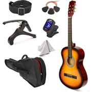 Master Play 30" Left-Handed Classical Guitar Kit for Kids Beginners, Acoustic Linden Wood Guitar with Case & Accessories Starter Kit Sun