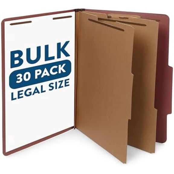 30 Legal Size Classification Folders, 2 Divider 2 Inch Tyvek Expansions, Durable 2 Prongs Designed to Organize Standard Law Client Files, Office Reports, 30 Legal Folders, Red Brick$$Office