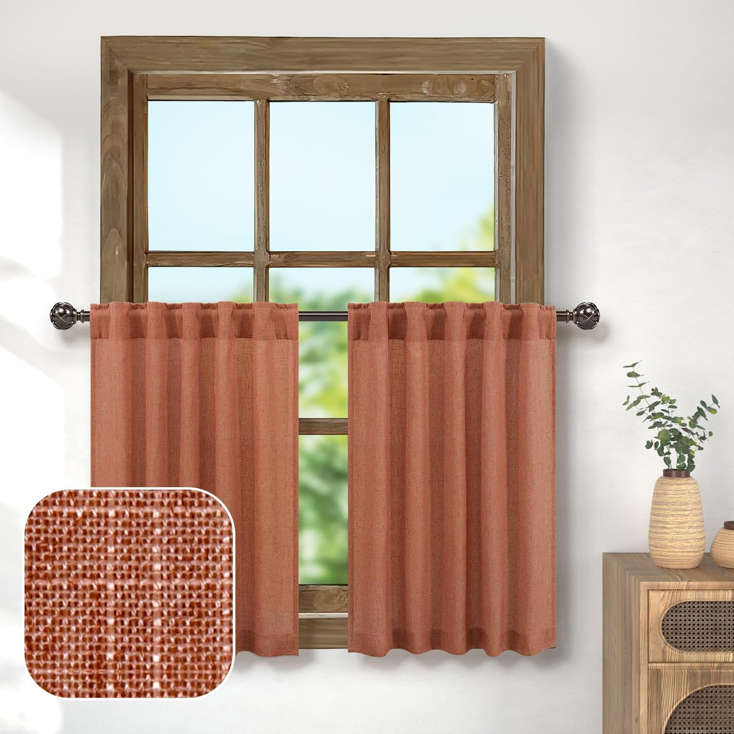 Rust Valance 30 inch Rust Terracotta Valance Curtain, Semi Sheer Cafe Tier for ...