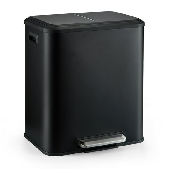 30 Liter/8 Gallon Trash Can, Rectangular Hands-Free Dual Compartment Recycling Kitchen Step Trash Can with Soft-Close Lid, Stainless Steel Garbage Can with 2 x 15L Inner Buckets, White