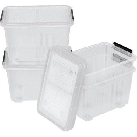 30 Liter Clear Storage Box with Wheels, 4 Packs Large Plastic Bins