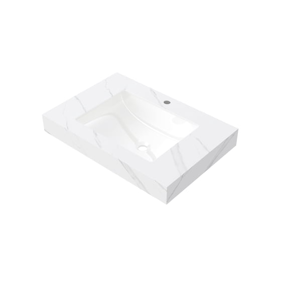 30" MURI Carrara White Sintered Stone Countertop and Undermount Ceramic Basin with One Standard Pre-drilled Faucet Hole, NO Cabinet, NO Faucet and Sink Cover