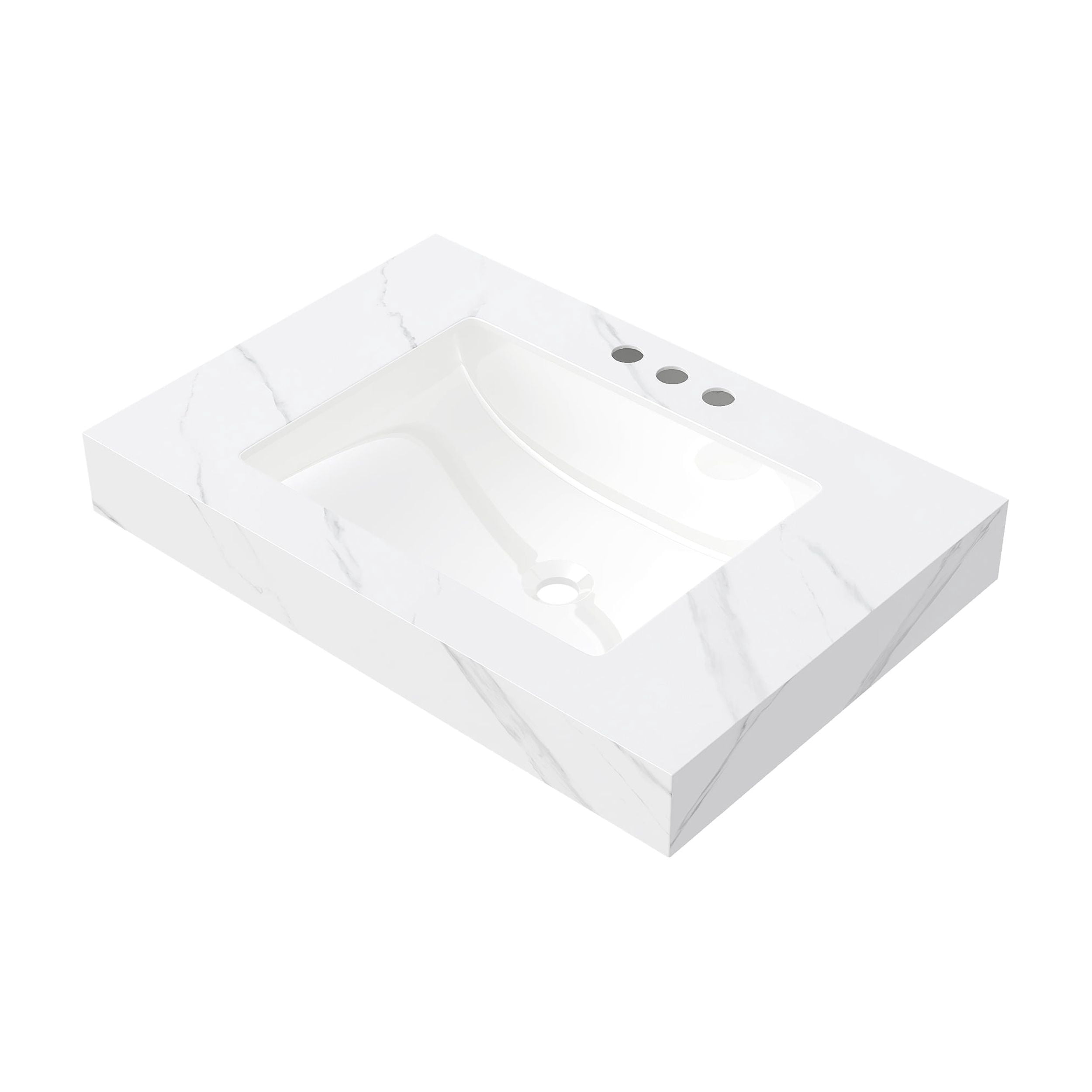 30" MURI Carrara White Sintered Stone Countertop and Undermount Ceramic Basin with Three Standard Pre-drilled Faucet Holes, NO Cabinet, NO Faucet and Sink Cover