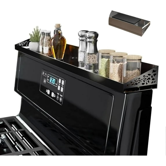 30" Magnetic Stove Top Shelf – Black Spice Rack and Seasoning Organizer – Magnetic Kitchen Shelf for Back of Stove – Over Stove Rack and Storage Organizer