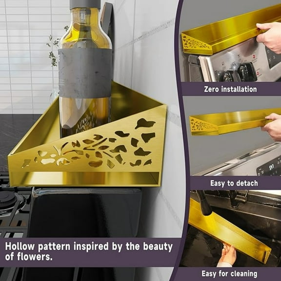 30" Magnetic Stove Top Shelf  Brushed Gold Spice Rack and Seasoning Organizer  Kitchen Shelf for Back of Stove  Over Stove Rack and Storage Organizer