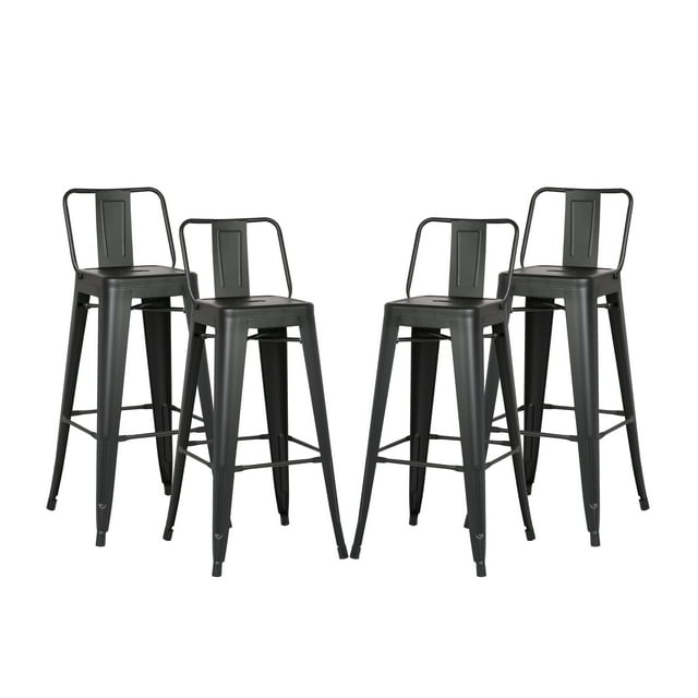 30" Matte Black Industrial Contemporary Rustic Metal Barstools with Bucket Back, Set of 4