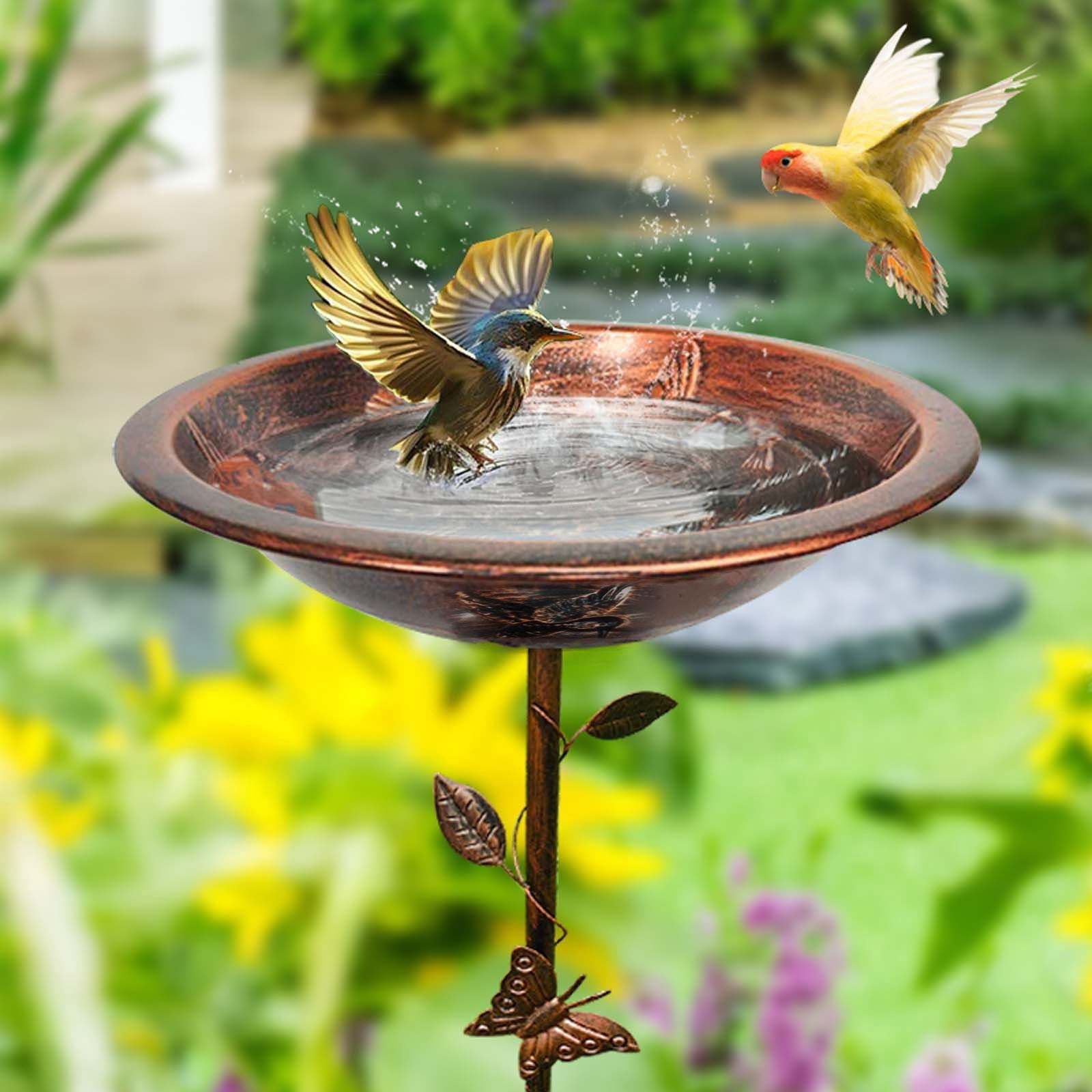 30" Metal Birds Bath for Outside, Detachable Outdoor Birds Baths Water Bowl with Stake, Easy to Clean, Vintage Freestanding Birdbath and Birdfeeder for Garden Yard Outdoor Decor