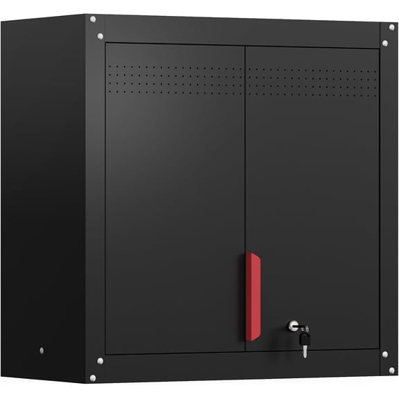 30" Metal Garage Wall Cabinet,Metal Wall Cabinets with Lock & Adjustable Shelf,Wall Mounted Garage Cabinet with Handle & Magnetic Door & Anti-Fall Rails for Repair Shop