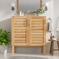 thumbnail image 1 of 30" Mid-Century Modern Bathroom Vanity with Ceramic Sink, Freestanding Vanity Cabinet with Soft-Close Doors & Adjustable Shelf, Natural Brown Vanity Set for Small & Classic Bathrooms, 1 of 9