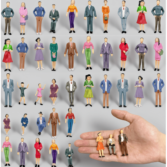 30 Miniature People Figurines 1:30 Scale Hand Painted Sitting Standing Model Figures for Layouts and Architecture Projects