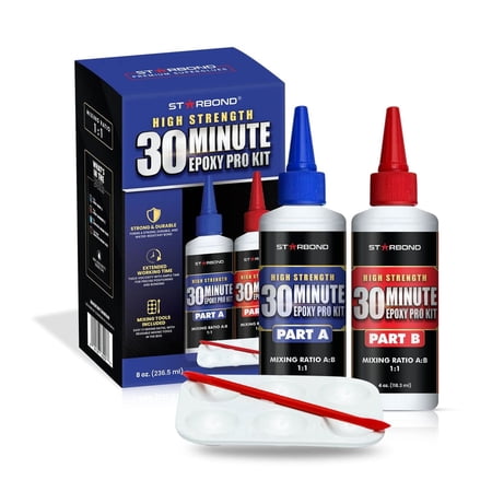 Starbond 8 oz. 30-Minute Toughened Epoxy Pro Kit - Two-Part Slow Cure Epoxy Glue for Knife Handles, Golf Club Shafts, Woodworking & Structural Repairs