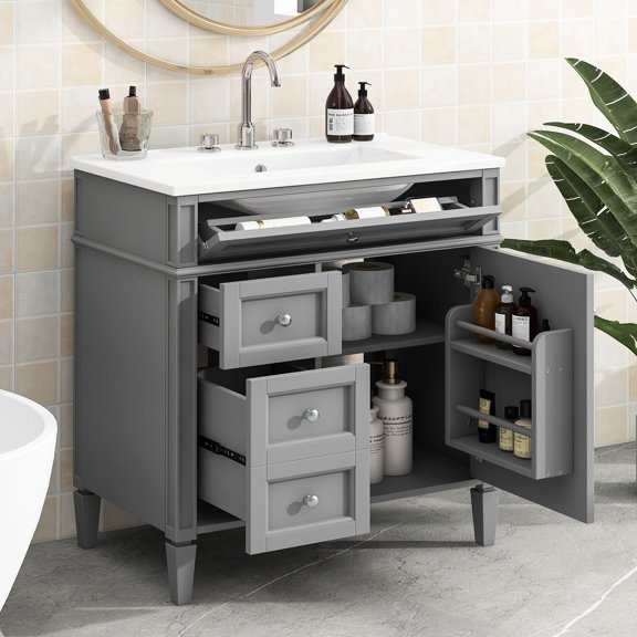 30'' Modern Bathroom Vanity | Amber Storage with 3 Drawers and Cabinet | Stylish and Functional Storage Solution