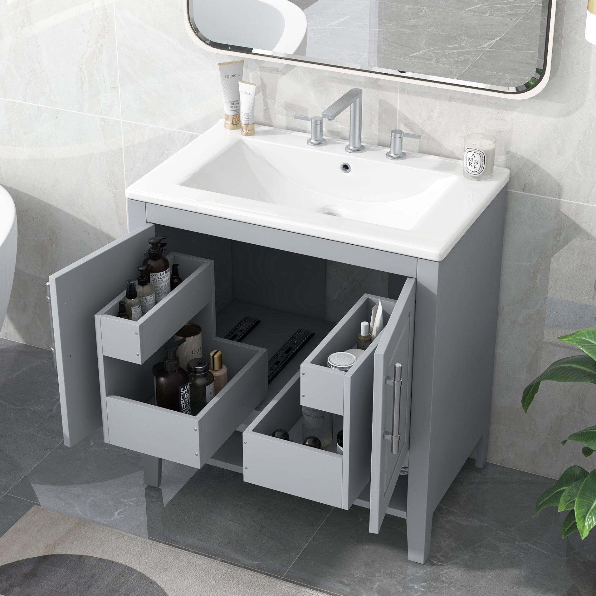 30" Modern Bathroom Vanity Furniture with Sink Top, Wood Storage ...