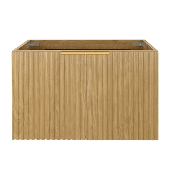 30" Modern Bathroom Vanity with Wavy Textured Doors - Wall Mounted Floating Cabinet, Soft-Close Waterproof Storage for Small Bathroom, Easy Install (Nature without Sink, 30")