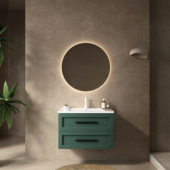 30" Modern Bathroom Vanity, White Ceramic Sink and Wall-Mounted Storage / Easy to Install, No Dead Corners, Stable Drawer Attachment