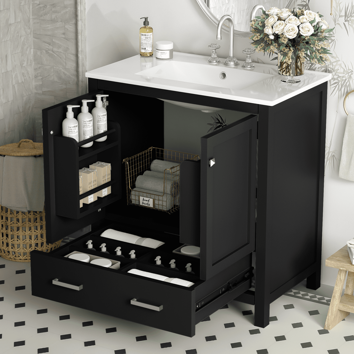Photo inspiration: 30 Modern Bathroom Vanity With Ceramic Sink Combo Cabinet Undermount Photo Inspiration