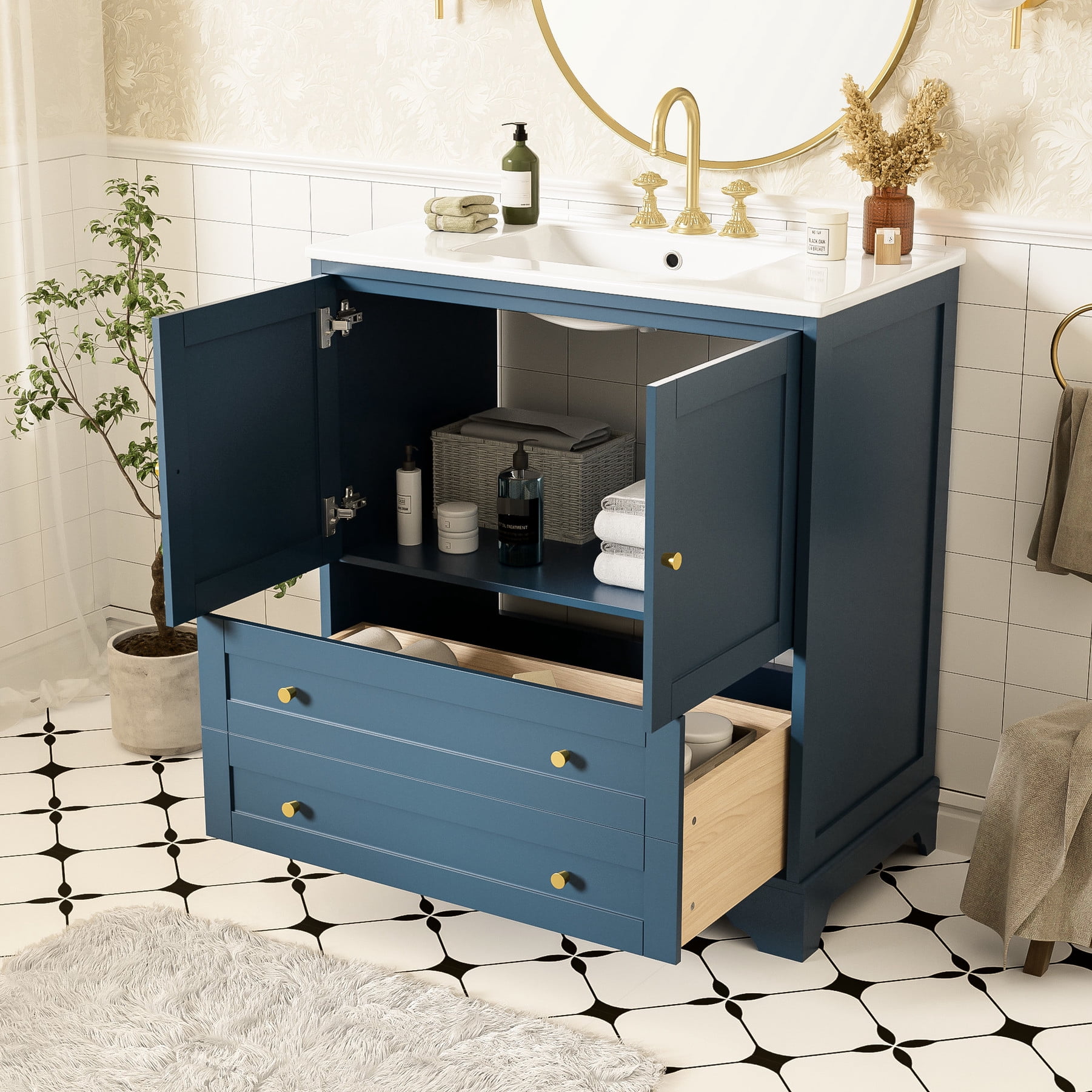 30'' Modern Bathroom Vanity with Sink | Multifunctional Storage for ...