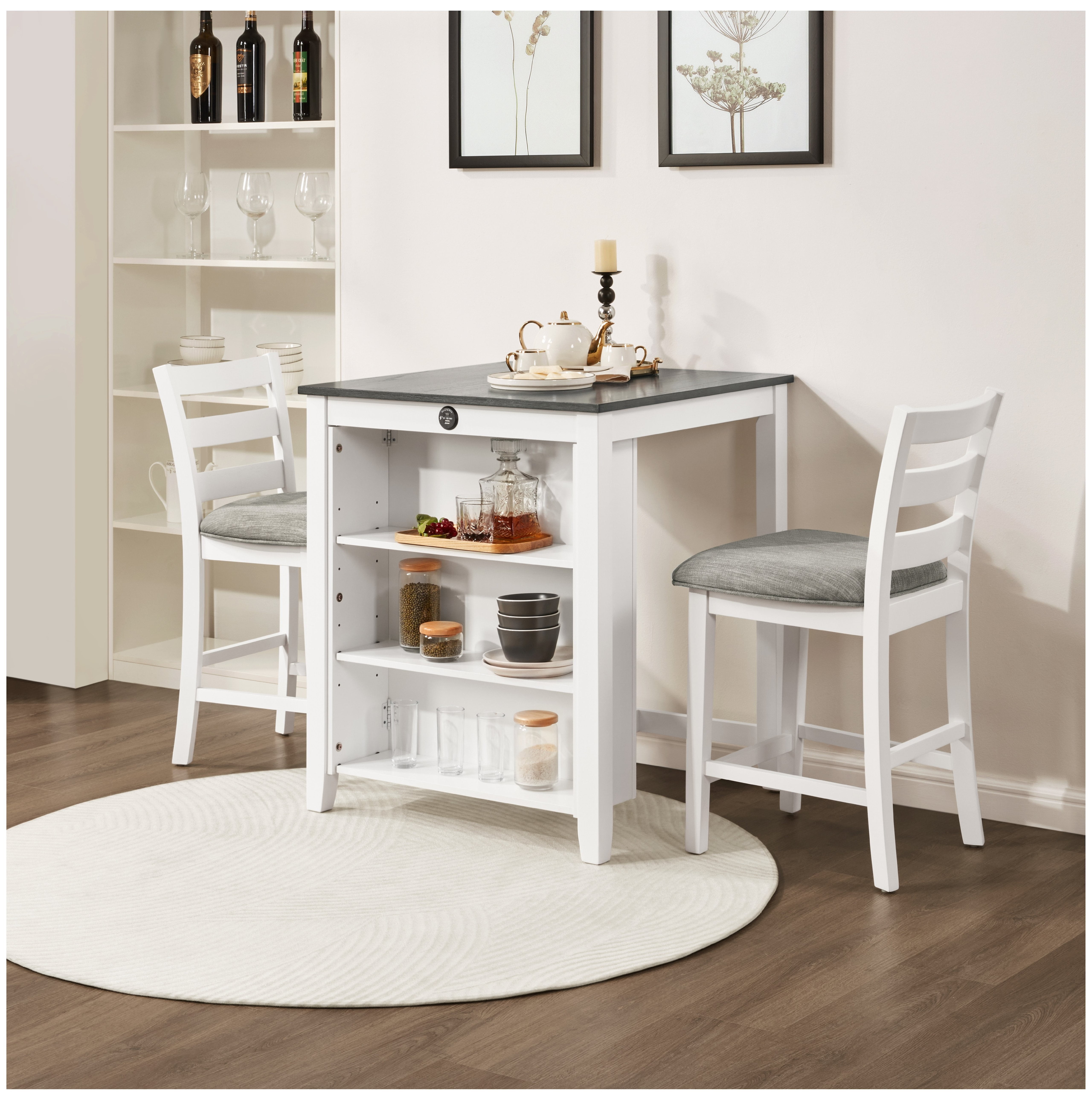 30" Modern Dining Table Set for 2 with Charging Station & 3-Tier Adjustable Storage | Space ...