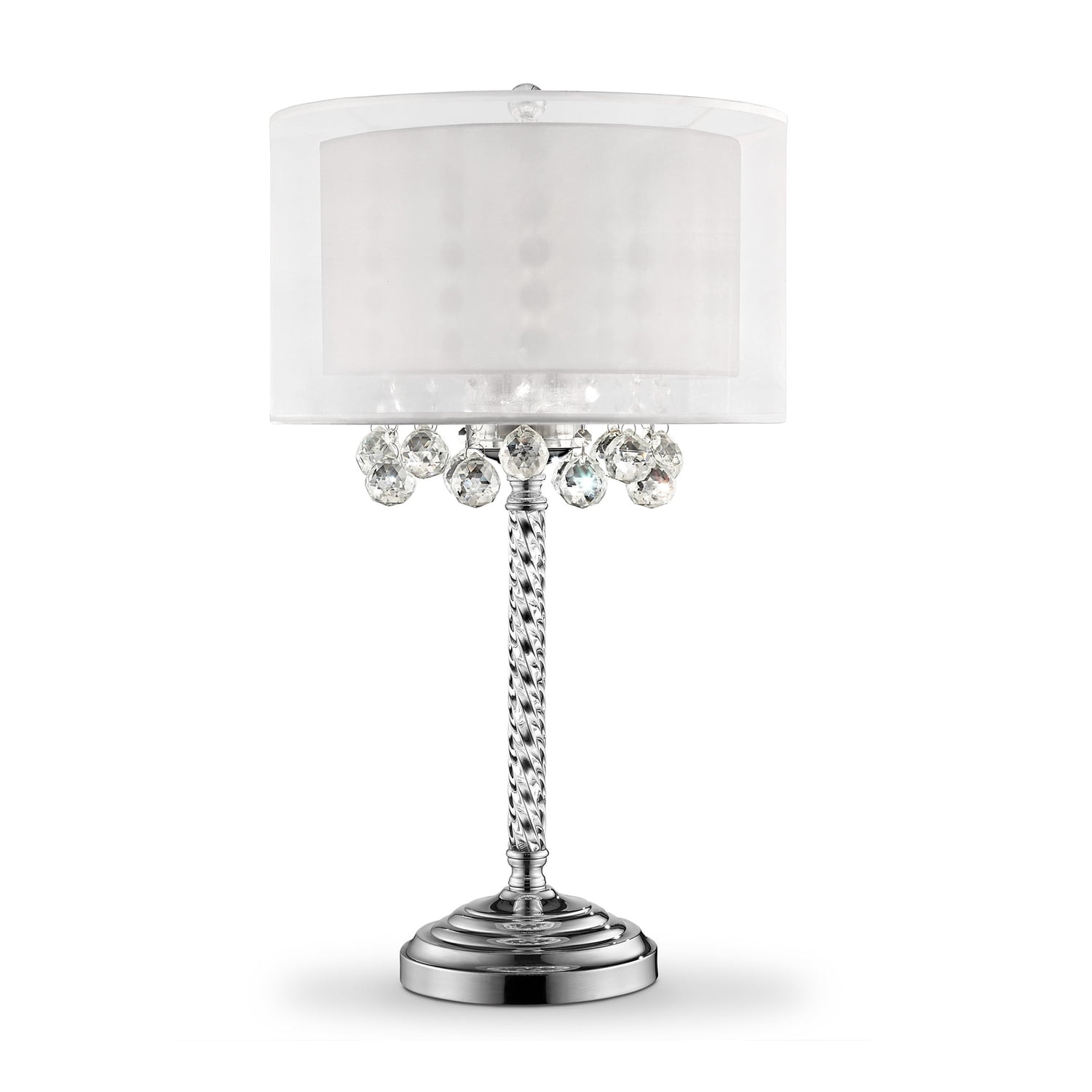 Moiselle 30" Silver Chrome Crystal Table Lamp with Dual Drum Linen Shade