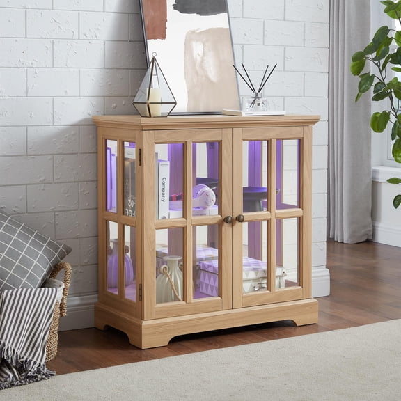 30" Multi-Functional Curio Cabinet, 2 Door Display Sideboard with LED Light, Adjustable Shelves for Kitchen & Living Room