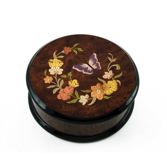 30 NOTE Gorgeous Handcrafted Round Butterfly and Floral Music Jewelry Box - Greensleeves