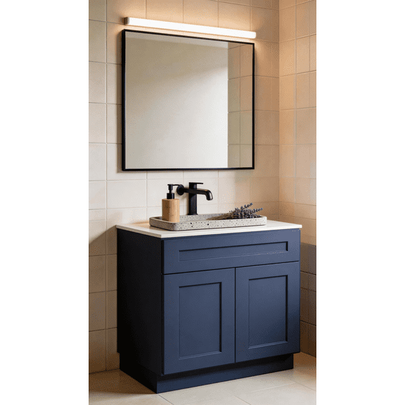 30" Navy Blue Shaker Base Cabinet with Soft-Close Door,Drawer,Space-Saving Solid Wood Unit with Adjustable Shelf for Kitchen, Bath, Laundry, Garage (30"W x 24"D x 34.5"H)