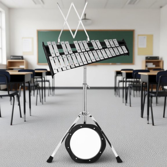 30 Note Glockenshell Bell Kit with Mallets Sticks Stand Adjustable Height 23-38 inch Aluminum Bars 2.5 Octave Range G5-C8 Beginner Kids Adults Band Music Class School Concert Home Studio