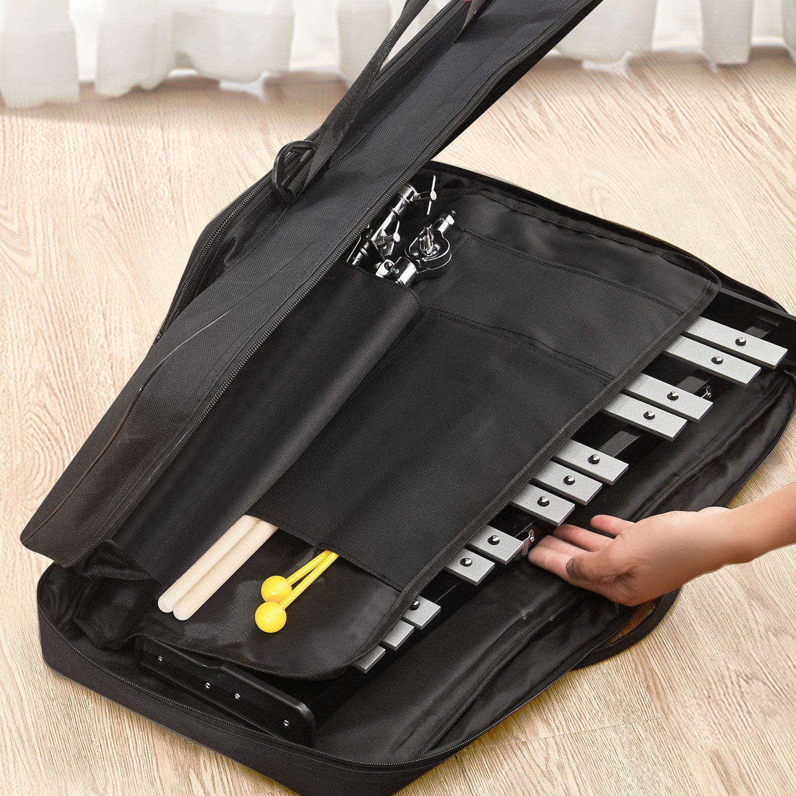 30-Note Professional Glockenspiel Kit, Aluminum Alloy Bars with Adjustable Stand & 8" Practice Pad, for Music Classroom Instruction, Marching Band Practice and Home Music Education