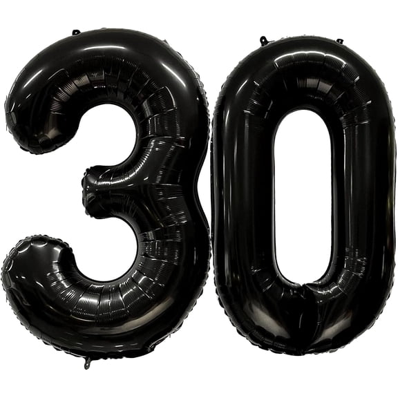 30 Number Balloons Black Big Giant Jumbo Mylar Foil 30 Balloon Numbers for 30th Birthday Party Anniversary Decorations 40-inches