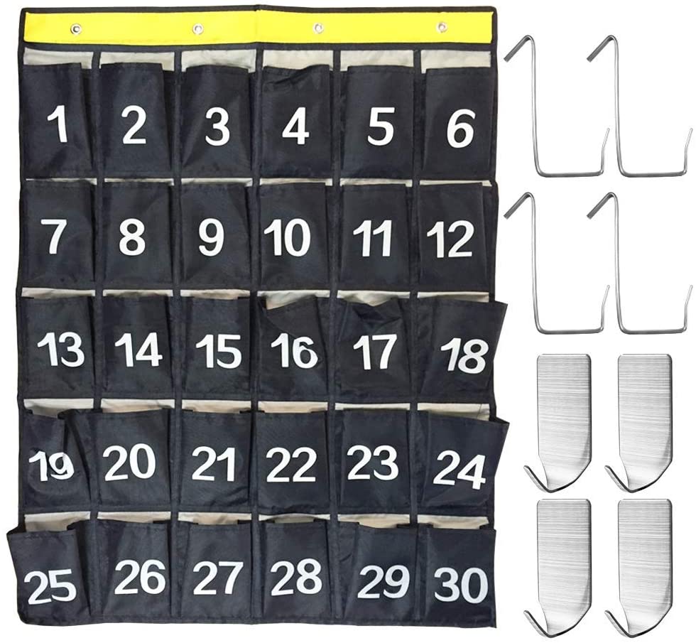 30 Numbered Pockets Classroom Calculator Holder & Cell Phone Pockets