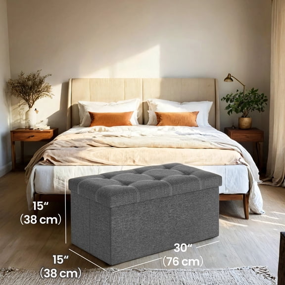 30" Ottoman Storage Bench, 21 Gal Foldable Storage Chest, Breathable Linen Fabric, 660lbs Load Capacity, for Entryway Living Room Bedroom