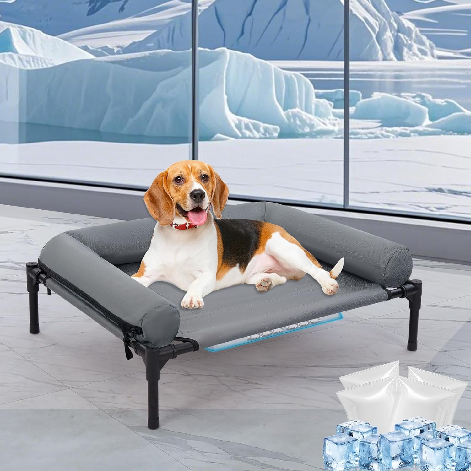 Picture of 30'' Outdoor Elevated Dog Bed with Pillow, Raised Dogs Bed with Four ...