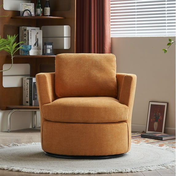 Swivel Barrel Chair, Comfy Round Accent Single Sofa Armchair with Detached Cushion, 360 Degree Swivel Barrel Club Chair for Nursery, Living Room, Bedroom, Office, Lounge, Hotel, Yellow