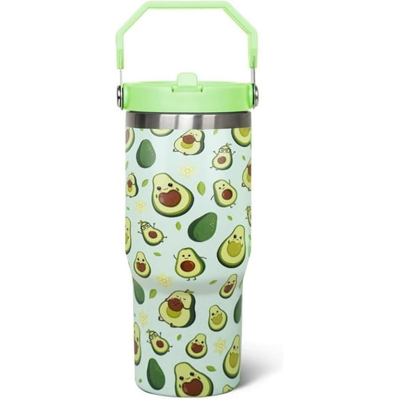 30 Oz Avocado Flip Tumbler With Handle,Avocado Coffee Travel Mug Cup Water Bottle,Avocado Gifts for Women,Avocado Decor Stuff Accessories