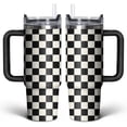 thumbnail image 1 of 30 Oz Black and white Checkered Tumbler with Handle Lid and Straw, Checkered Tumbler Water Bottle Travel Coffee Cup Mug,Checkered Gifts for Women Men, 1 of 1