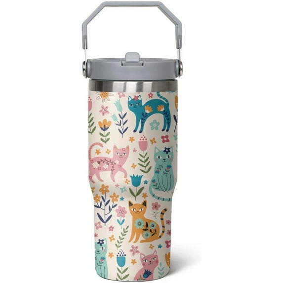 30 Oz Cat Flip StrawTumbler Lid and Straw,Funny Cat leakproof Insulated Stainless Steel Travel Coffee Cup Mugs Water Bottle,Cat Gifts for Cat Lovers