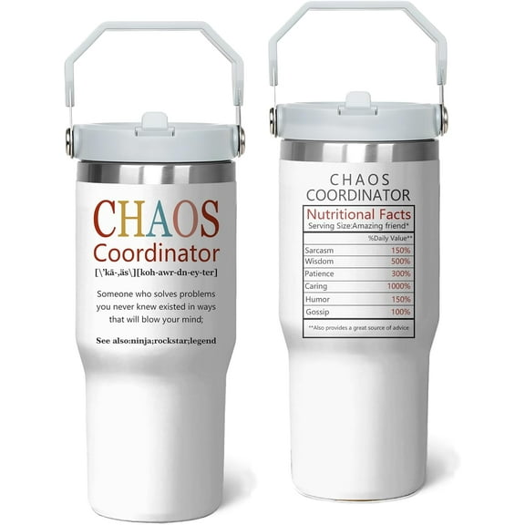 30 Oz Chaos Coordinator Tumbler with Thank You Gifts for Women, Boss, Coworker, Manager, Office, Teacher, Nurse, Mom, Friends, Chaos Coordinator Gifts Cup, Teacher Appreciation Gift