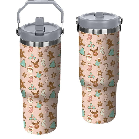 30 Oz Christmas Tumbler with Handle and Straw Lid, Christmas Mug Gingerbread Man Stainless Steel Christmas Coffee Mug Keeps Drinks Cold & Hot, Christmas Cup with Straw Christmas Gifts for Women